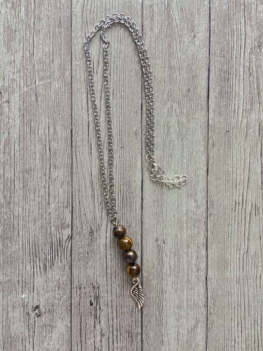 Tigereye Bead Necklace with angel wing charm