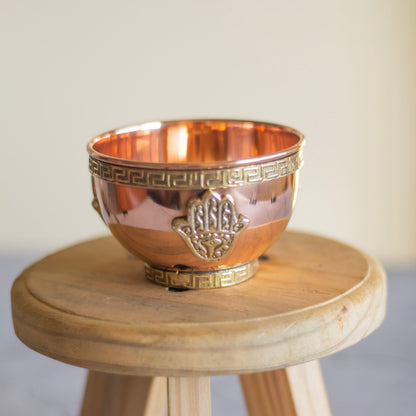 Small Hamsa Carved Copper Offering Bowl