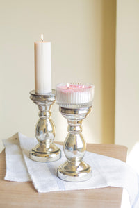 Silver Finish Glass Candle Holder