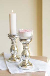 Silver Finish Glass Candle Holder