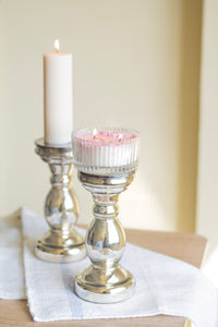 Silver Finish Glass Candle Holder