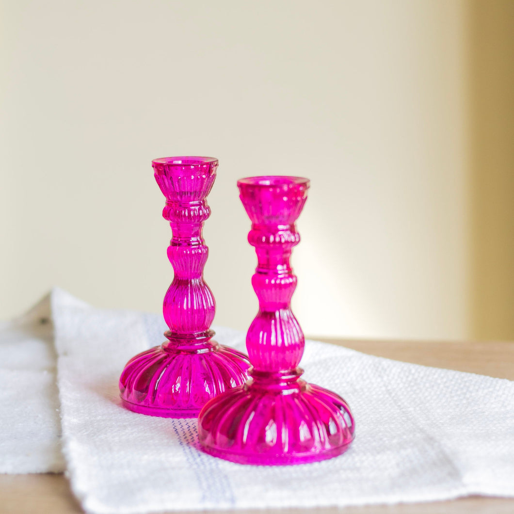 Pink Vintage Style Glass Candle Holder