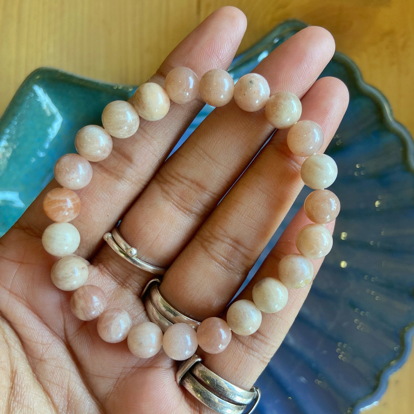 Peach Moonstone Bead Bracelet