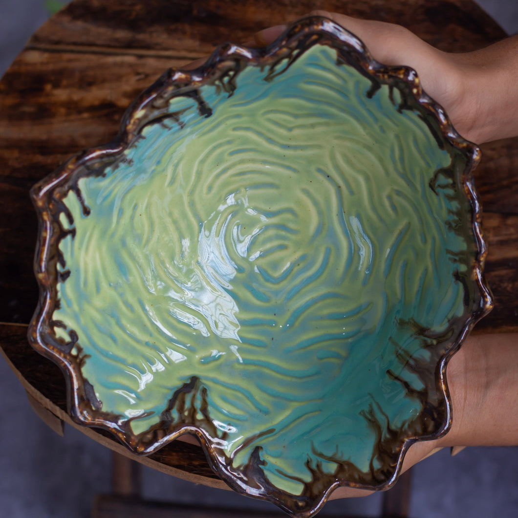 Vintage Green & Tea Colour Ceramic Glazed Bowl