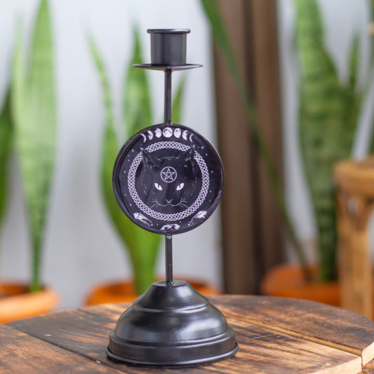 Black Cat Print Unique Candle Holder | Altar Decor