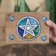 Load image into Gallery viewer, Small Pentalce Print wooden box | Crystal,Tarot and curio storage box
