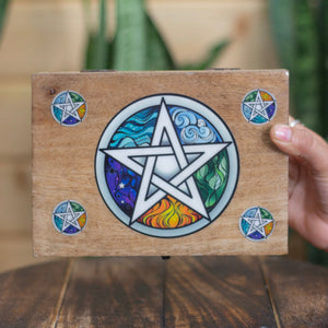 Small Pentalce Print wooden box | Crystal,Tarot and curio storage box