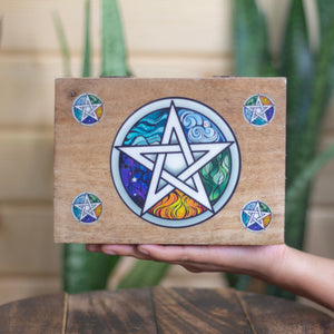 Small Pentalce Print wooden box | Crystal,Tarot and curio storage box