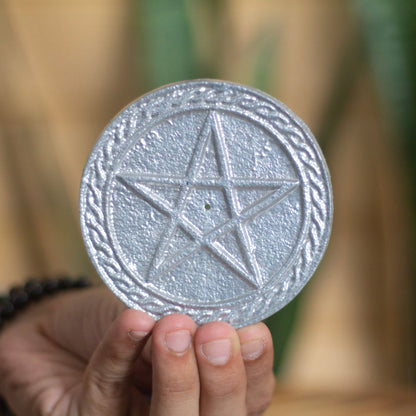 Pentacle Carved Celtic knot carved Altar tile cum Incense holder