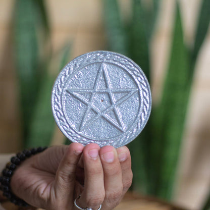 Pentacle Carved Celtic knot carved Altar tile cum Incense holder