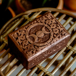 Triple moon Carved wooden Box