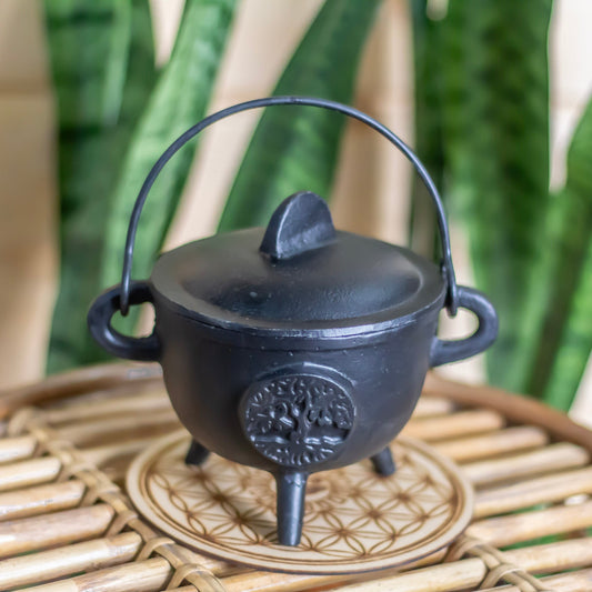 Tree of Life Cast Iron Cauldron with Lid