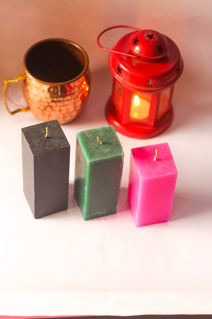 Set of 3 Black, Green & Pink Pillar Candle |Candle for Spellwork