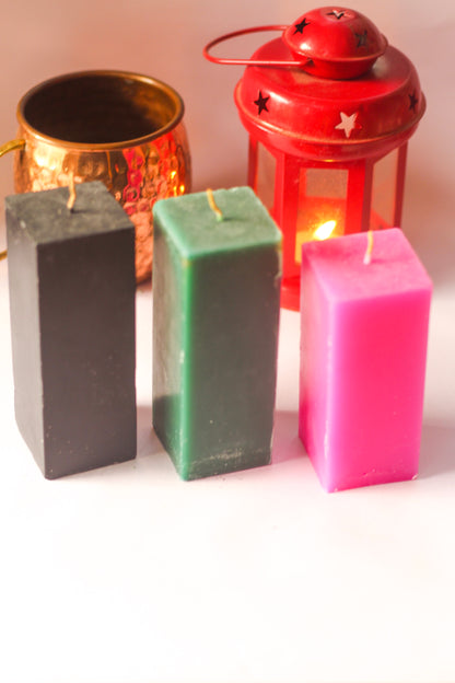 Set of 3 Black, Green & Pink Pillar Candle |Candle for Spellwork