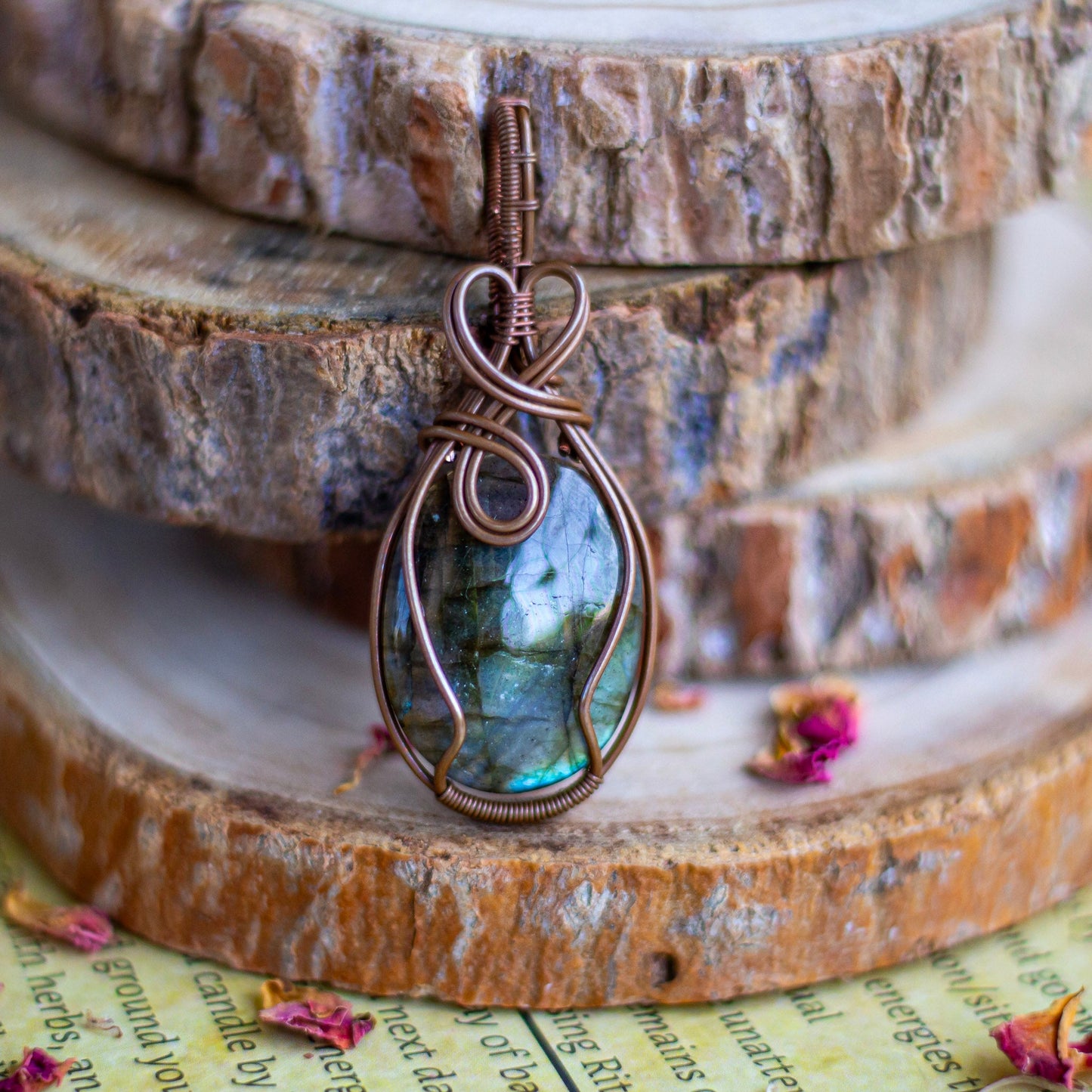 Copper wire wrapped Labradorite Pendant with black cord | Psychic abilities & Intuition