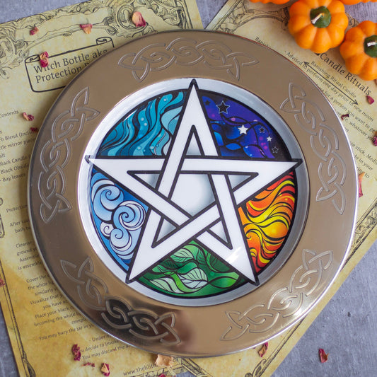 Pentacle & Elements illustration Steel Offering Plate