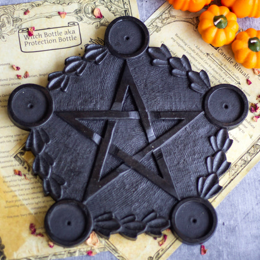 Black wooden Pentacle candle Holder