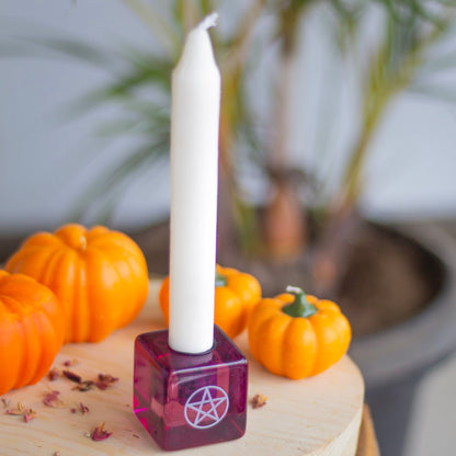 Purple resin Pentacle print square Candle Holder