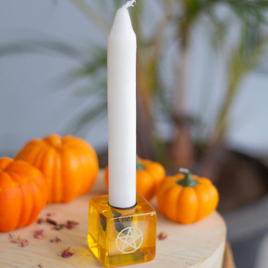 Yellow resin Pentacle print square Candle Holder