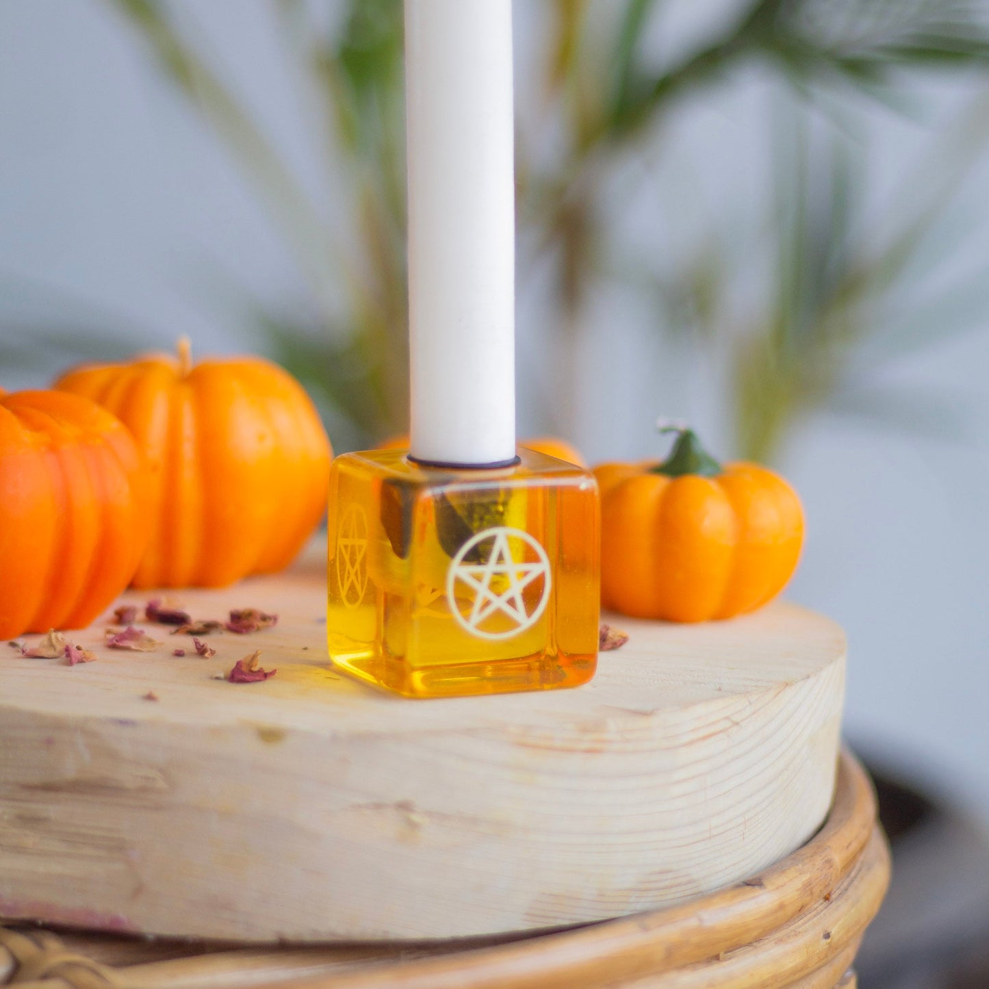 Yellow resin Pentacle print square Candle Holder
