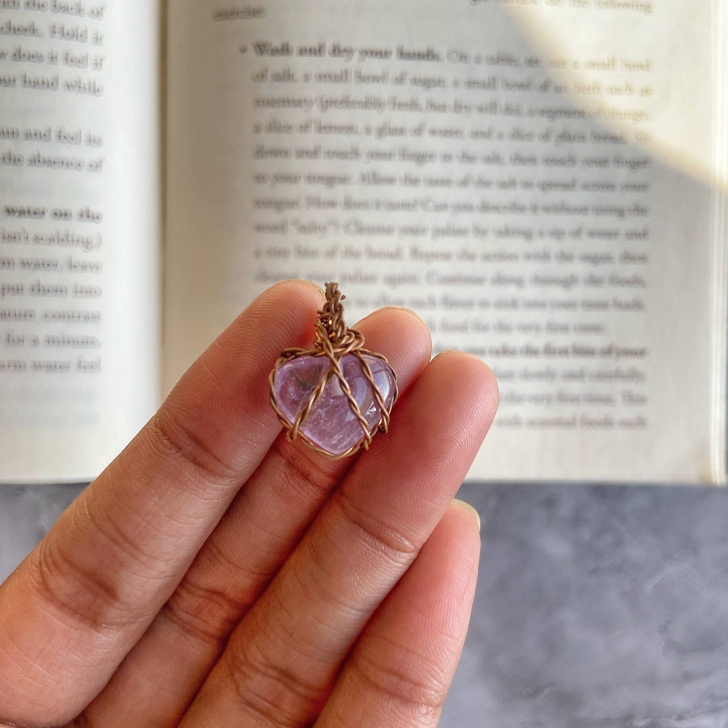 Amethyst copper wire wrapped pendant