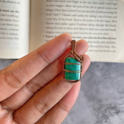 Malachite copper wire wrapped pendant |  Stone of Protection & Encouragement