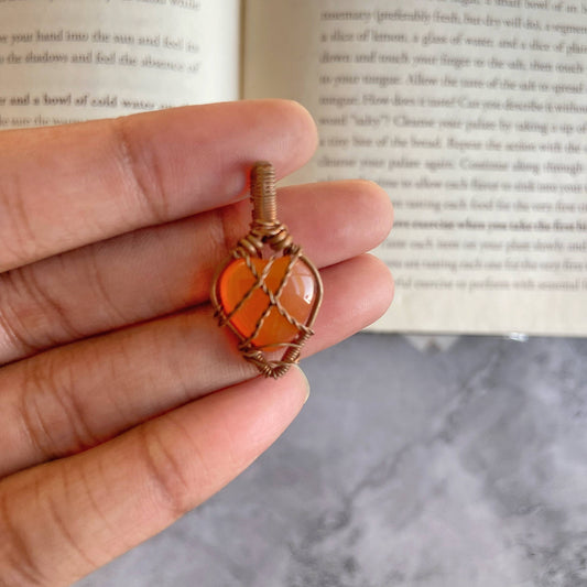 Orange Carnelian copper wire wrapped pendant