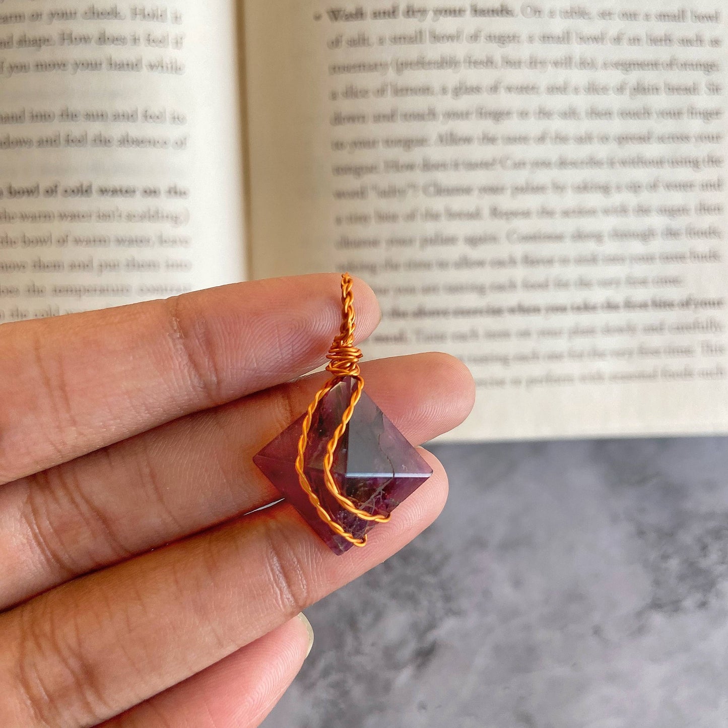 Amethyst Pyramid copper wire wrapped pendant