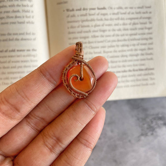 Orange Carnelian copper wire wrapped pendant