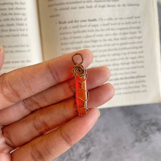 Orange Carnelian copper wire wrapped pendant