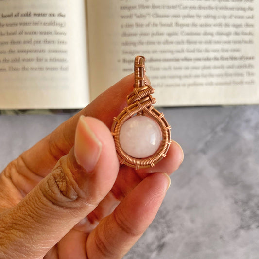 Rose Quartz Sphere copper wire wrapped pendant