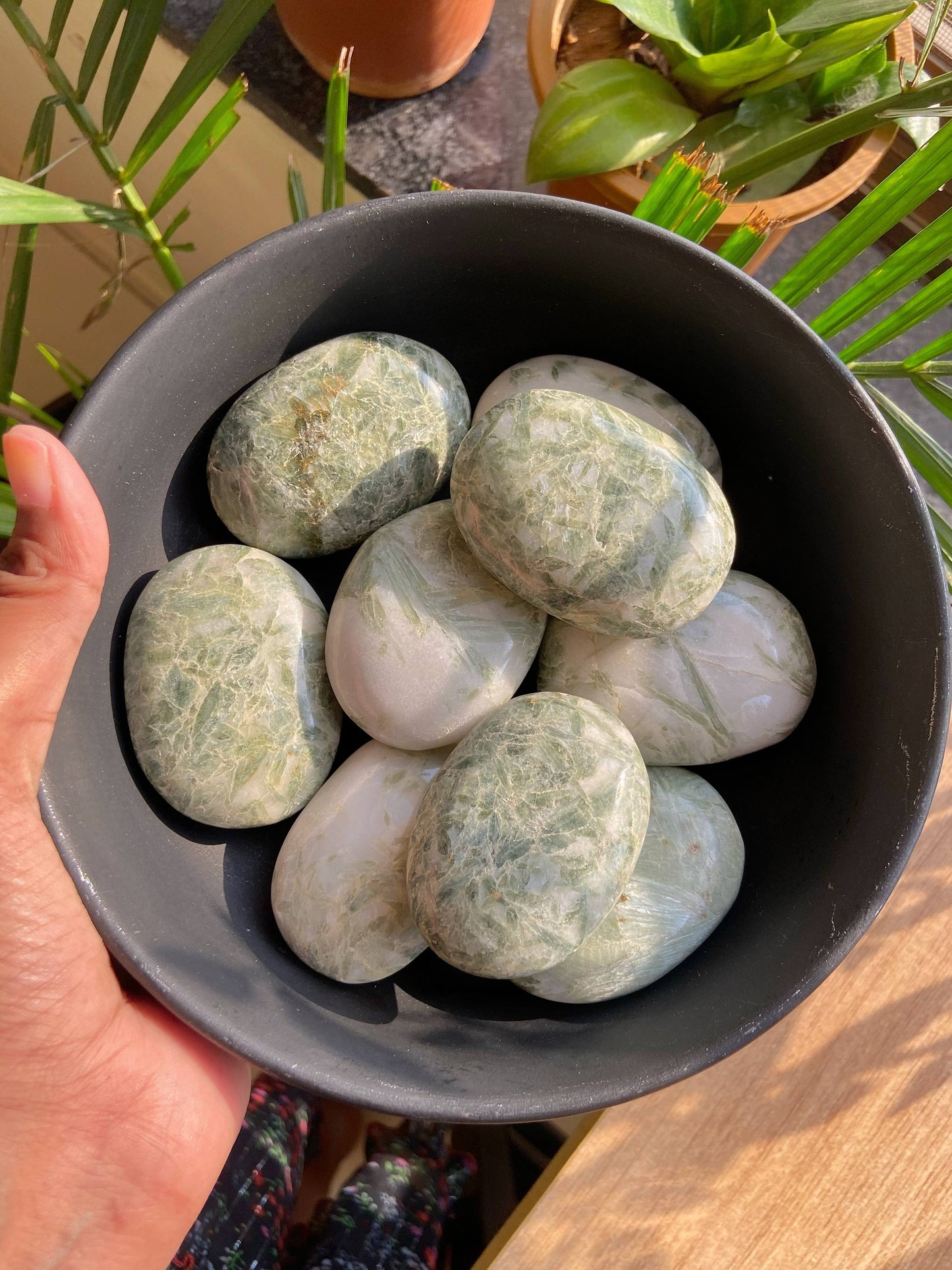 Green Kyanite Palm Stone | Balances Heart Chakra & helps in dream divination