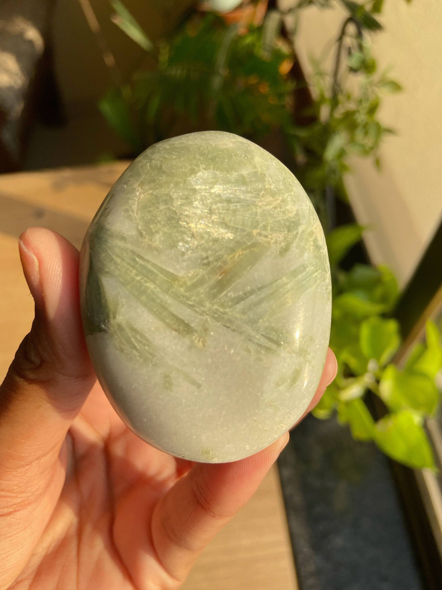 Green Kyanite Palm Stone | Balances Heart Chakra & helps in dream divination