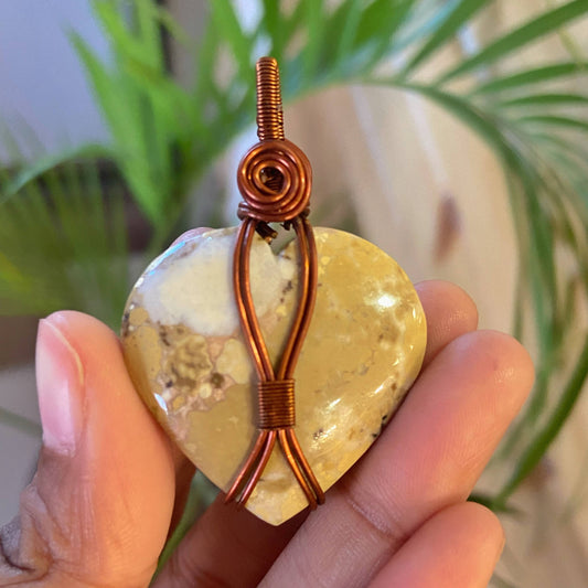 Ocean Jasper Copper Wire Wrapped Pendant | Emotional Healing & Inner Peace