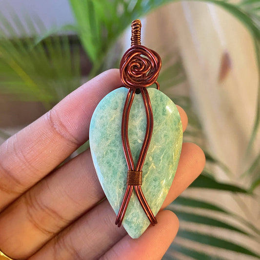 Amazonite Copper Wire Wrapped Pendant |  | Stone of Gambling & Success