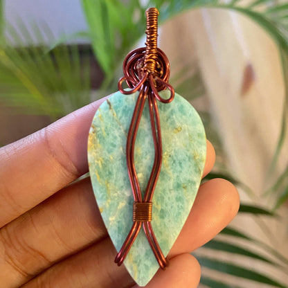 Amazonite Copper Wire Wrapped Pendant |  | Stone of Gambling & Success