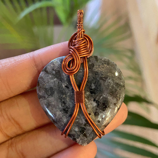 Larvikite Copper Wire Wrapped Pendant | Emotional Healing & Inner Peace