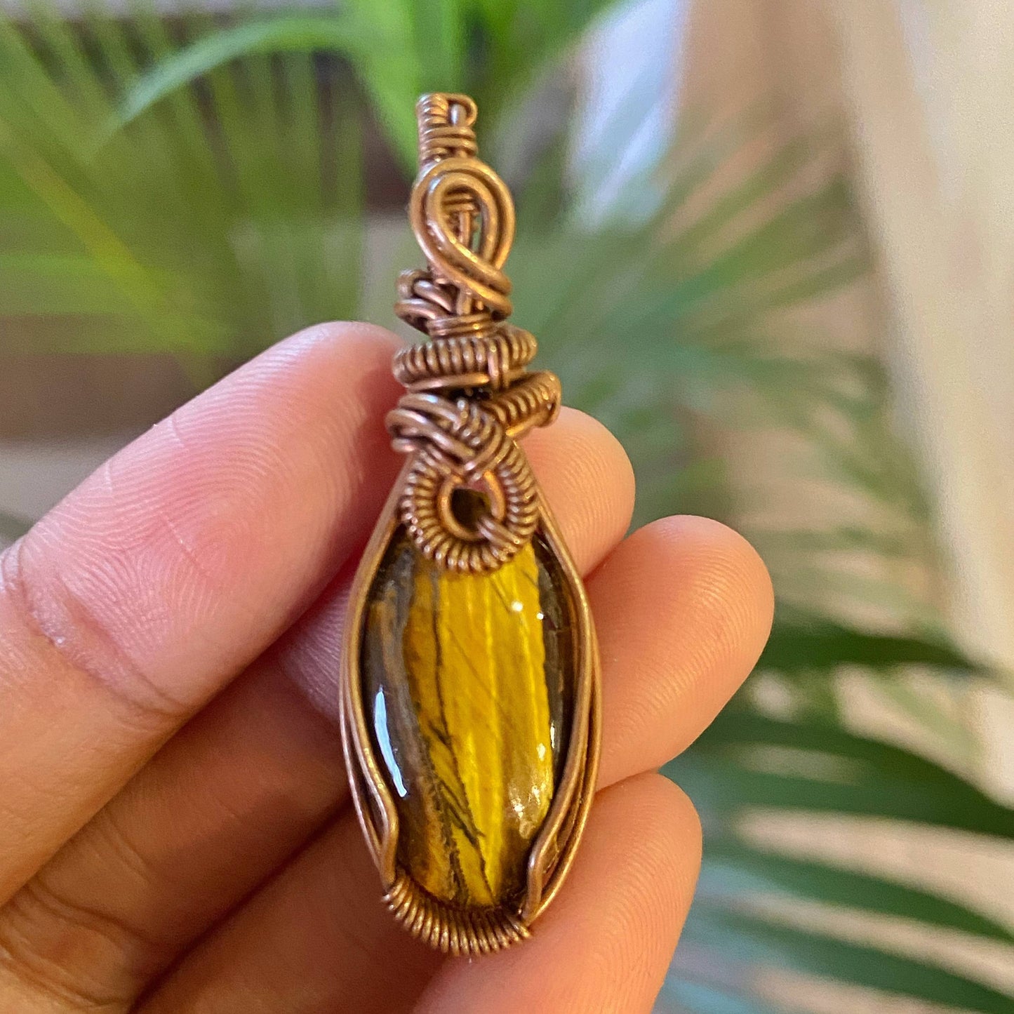 Tiger's eye copper wire wrapped Pendant | Wealth & Fortune