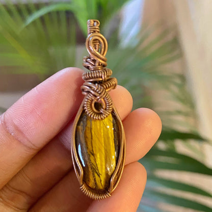 Tiger's eye copper wire wrapped Pendant | Wealth & Fortune