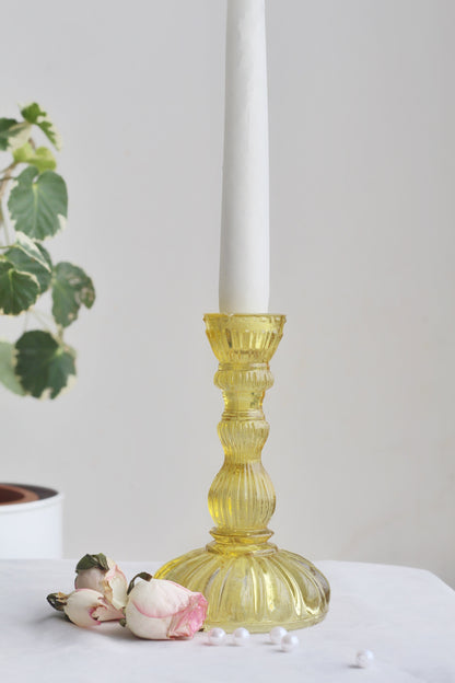Yellow Vintage Glass Candle Holder