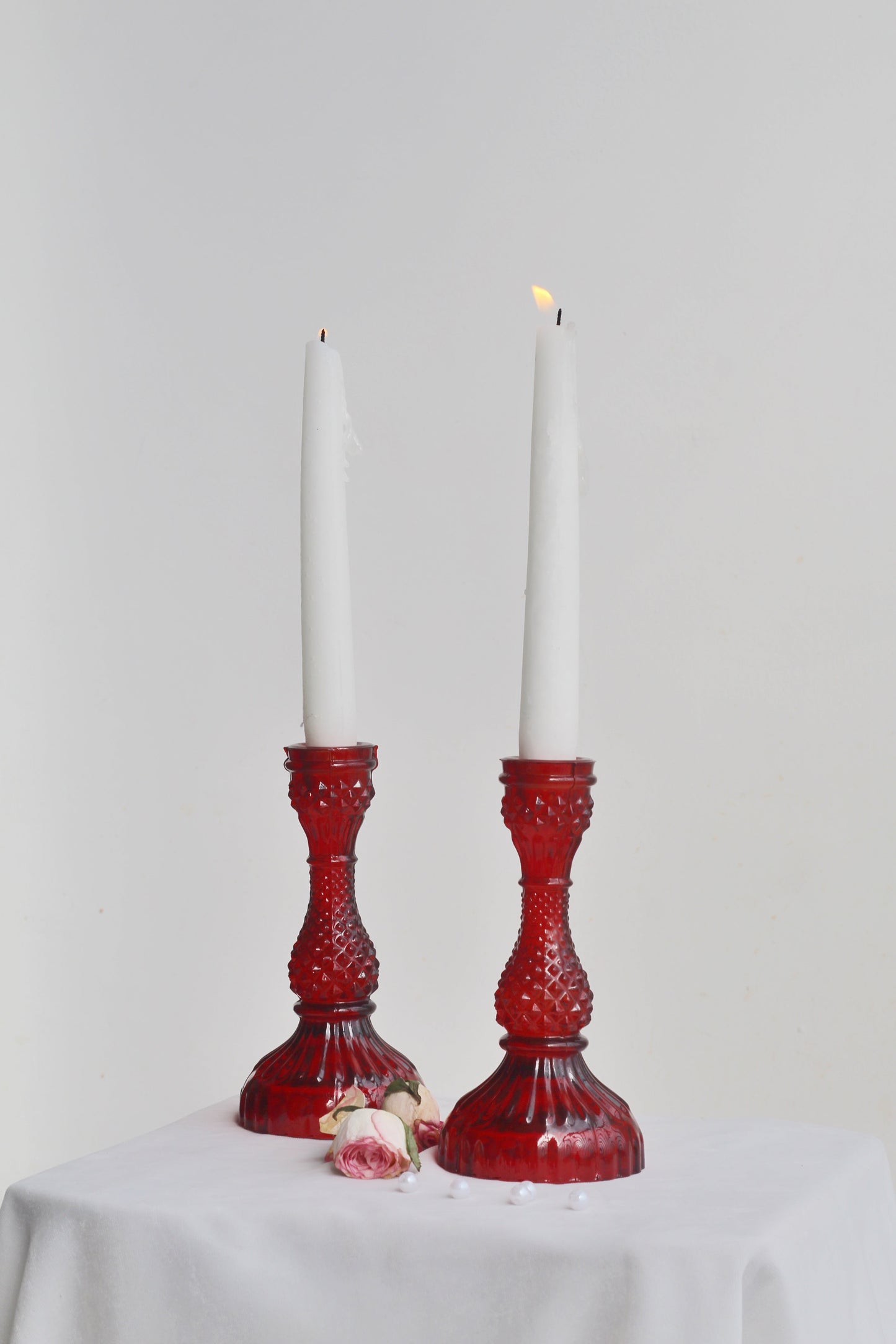 Red Vintage Glass Candle Holder