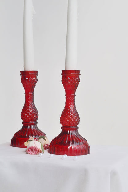 Red Vintage Glass Candle Holder