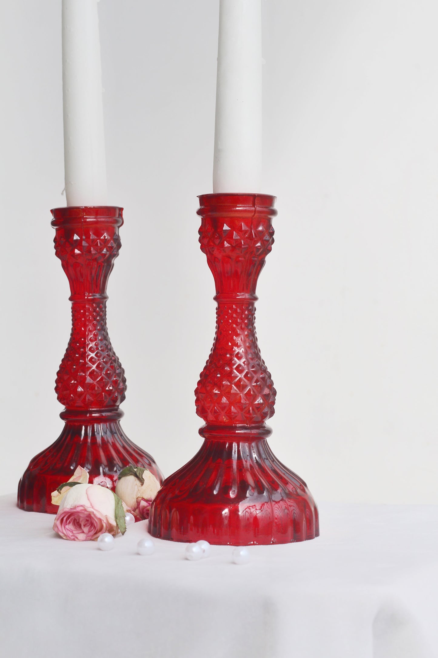 Red Vintage Glass Candle Holder