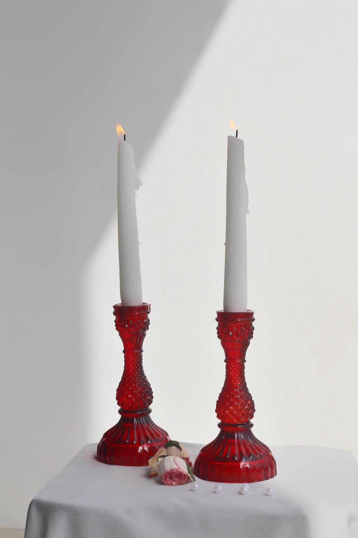 Red Vintage Glass Candle Holder