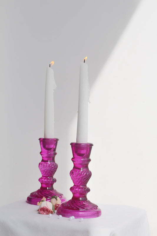 Pink Vintage Glass Candle Holder