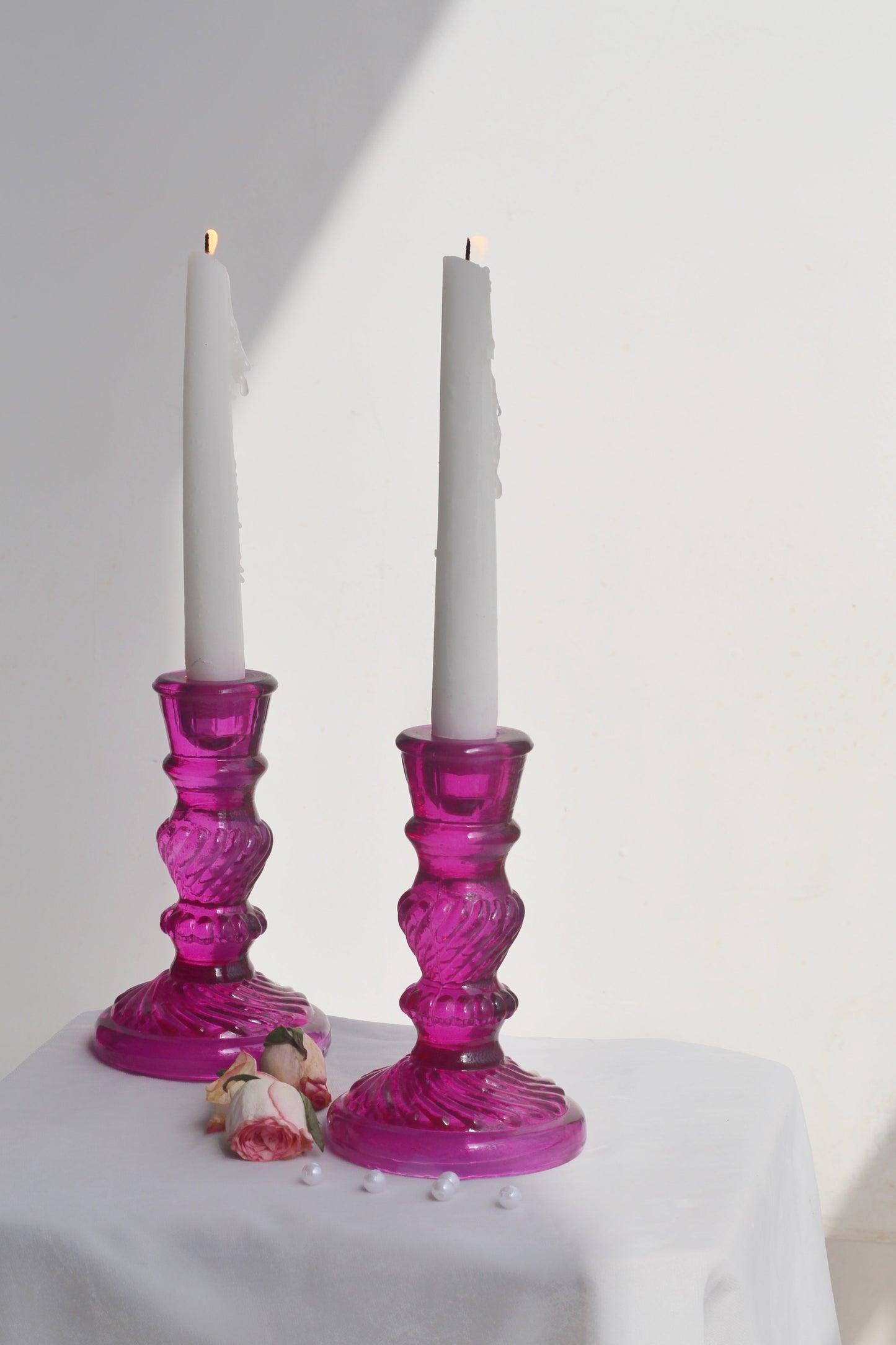 Pink Vintage Glass Candle Holder