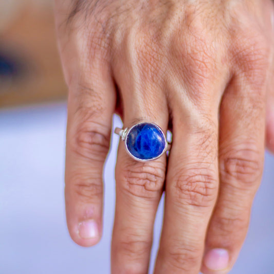 Sodalite fine Silver Adjustable Ring | Communication & Expression
