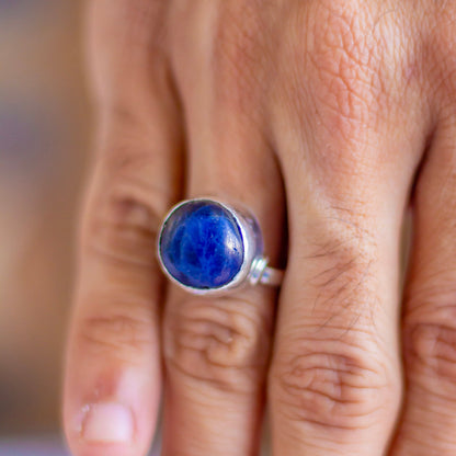 Sodalite fine Silver Adjustable Ring | Communication & Expression