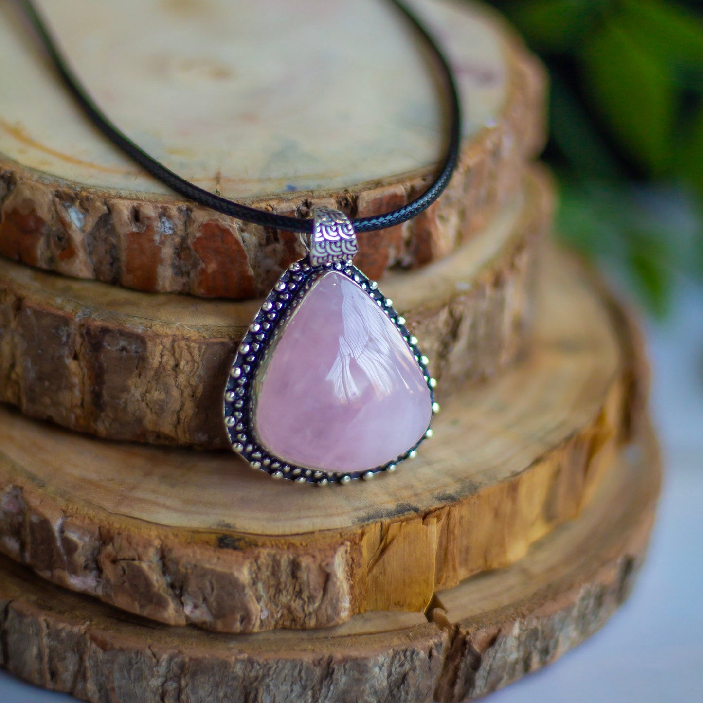 Rose Quartz Oxidised Pendant | Stone to attract Love & Self love