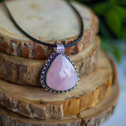 Rose Quartz Oxidised Pendant | Stone to attract Love & Self love